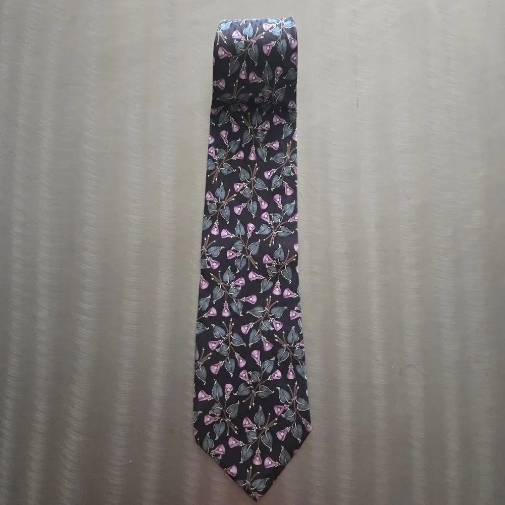 Valentino Floral 100% Silk Tie Black Purple Blue Made in Italy 4